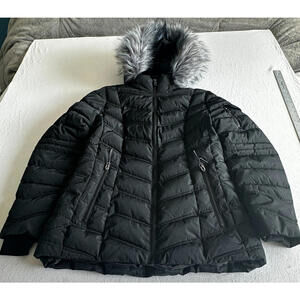 Nautica Puff Jacket in Black with Detachable Faux Fur Trimmed Hood - Medium